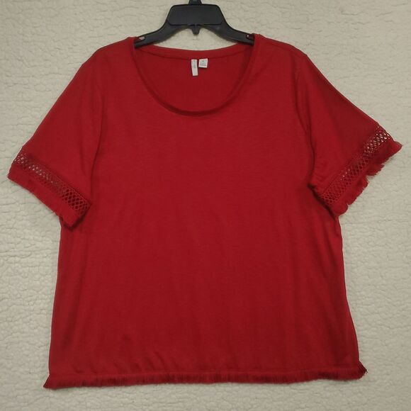 Est. 1946 Women's Size XL Red Short Sleeve Sweater with Lace & Fringe - Picture 1 of 13